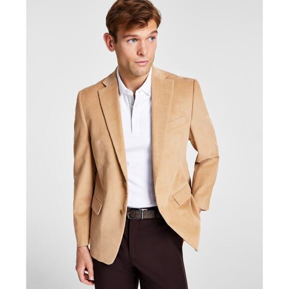 Michael Kors Mens Classic-Fit Stretch Corduroy Solid Sport Coat Camel Sz 50 C016 - Picture 1 of 1